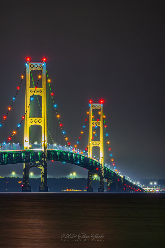 Mackinac Bridge - Two Towers at Night (Portrait Orientation) - Print
