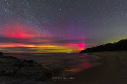 Leland Harbor Breakwall Aurora - Print