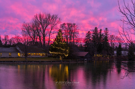 Christmas Time Burner Sunset over Leland River