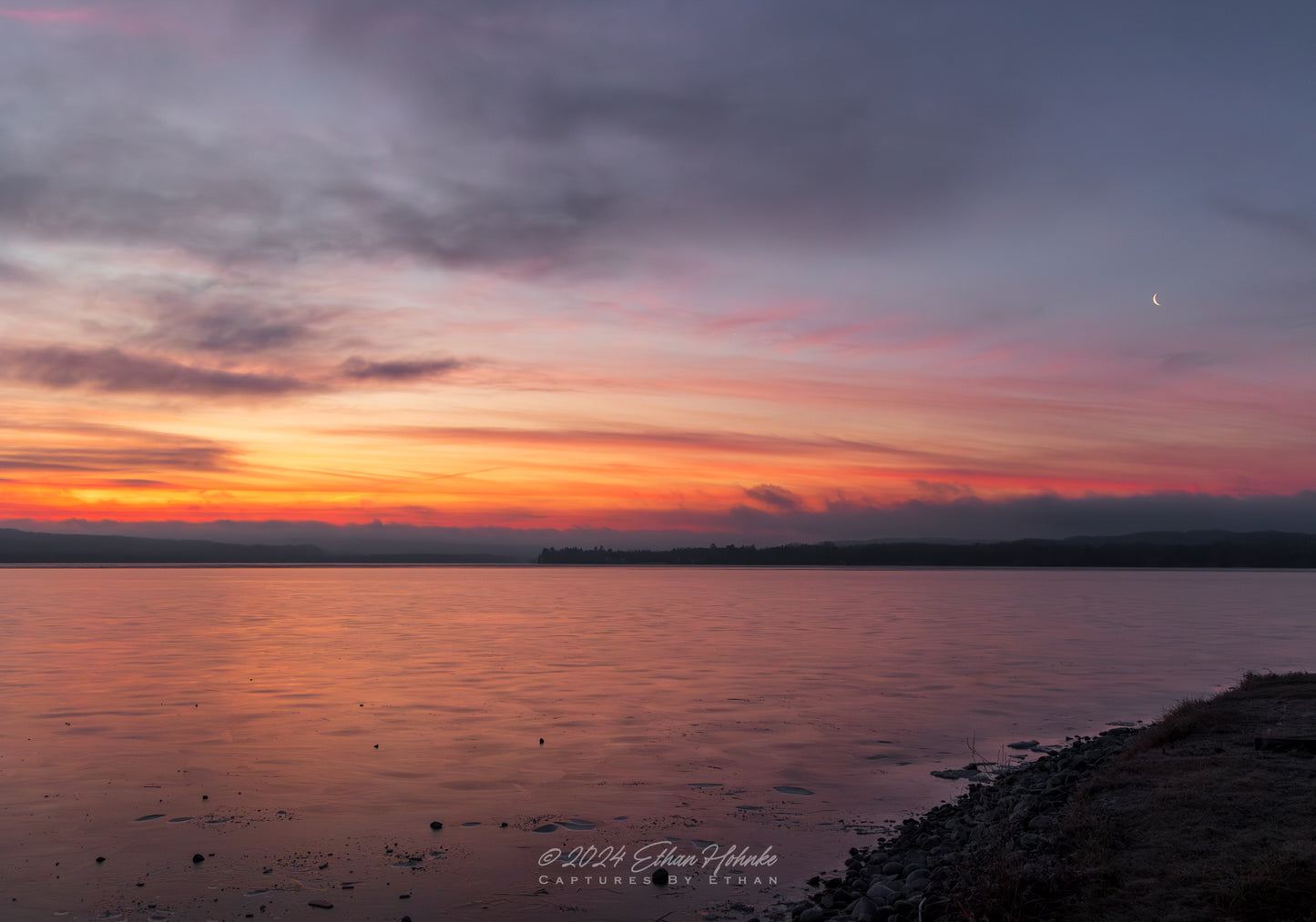 Lake Leelanau Sunrise with Crescent Moon - Print