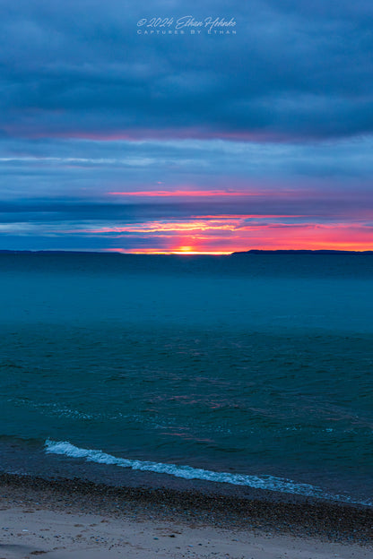 Sunset Afterglow Splits the Manitou Islands (Portrait Orientation) - Print