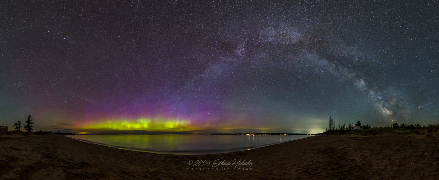 Milky Way Arch with Northern Lights from Glen Haven Panorama (3:1 Ratio) - Print