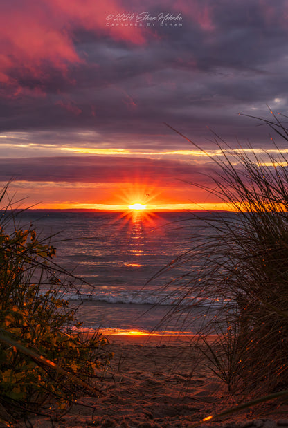 Nature Throwing the Heat, Sunset over Lake Michigan from Leland (Portrait Orientation) - Print