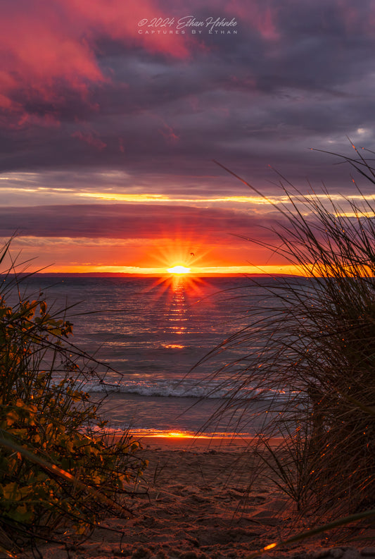 Nature Throwing the Heat, Sunset over Lake Michigan from Leland (Portrait Orientation)