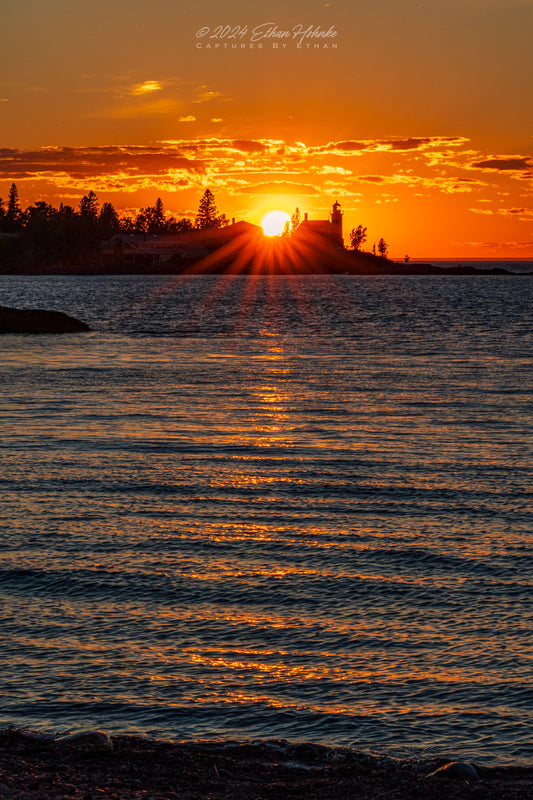Sunburst Sunset over Eagle Harbor Lighthouse (Portrait Orientation)
