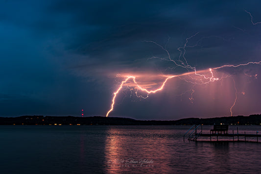 Double Lightning Strike over Lake Leelanau from Leland
