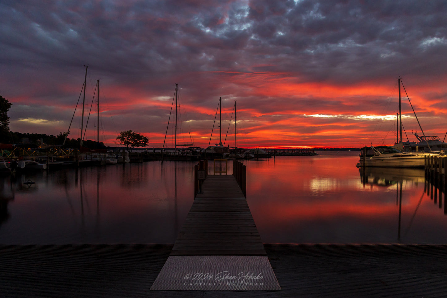 Fire Sunrise over Northport Marina I - Print