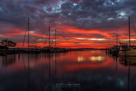 Fire Sunrise over Northport Marina