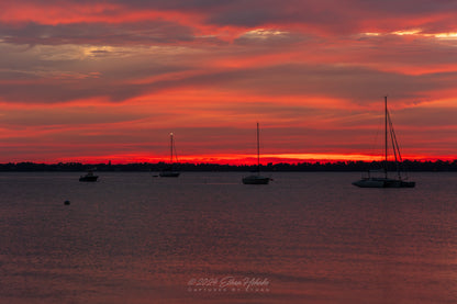 Fire Sunrise over Northport Marina III - Print