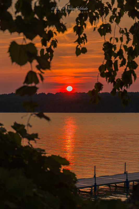 Peaceful Framed Sunrise over Lake Leelanau (Portrait Orientation)