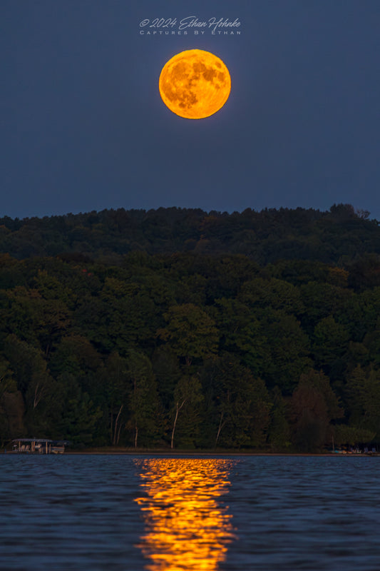 Full Harvest Super Moonrise over Lake Leelanau (Portrait Orientation) - Print