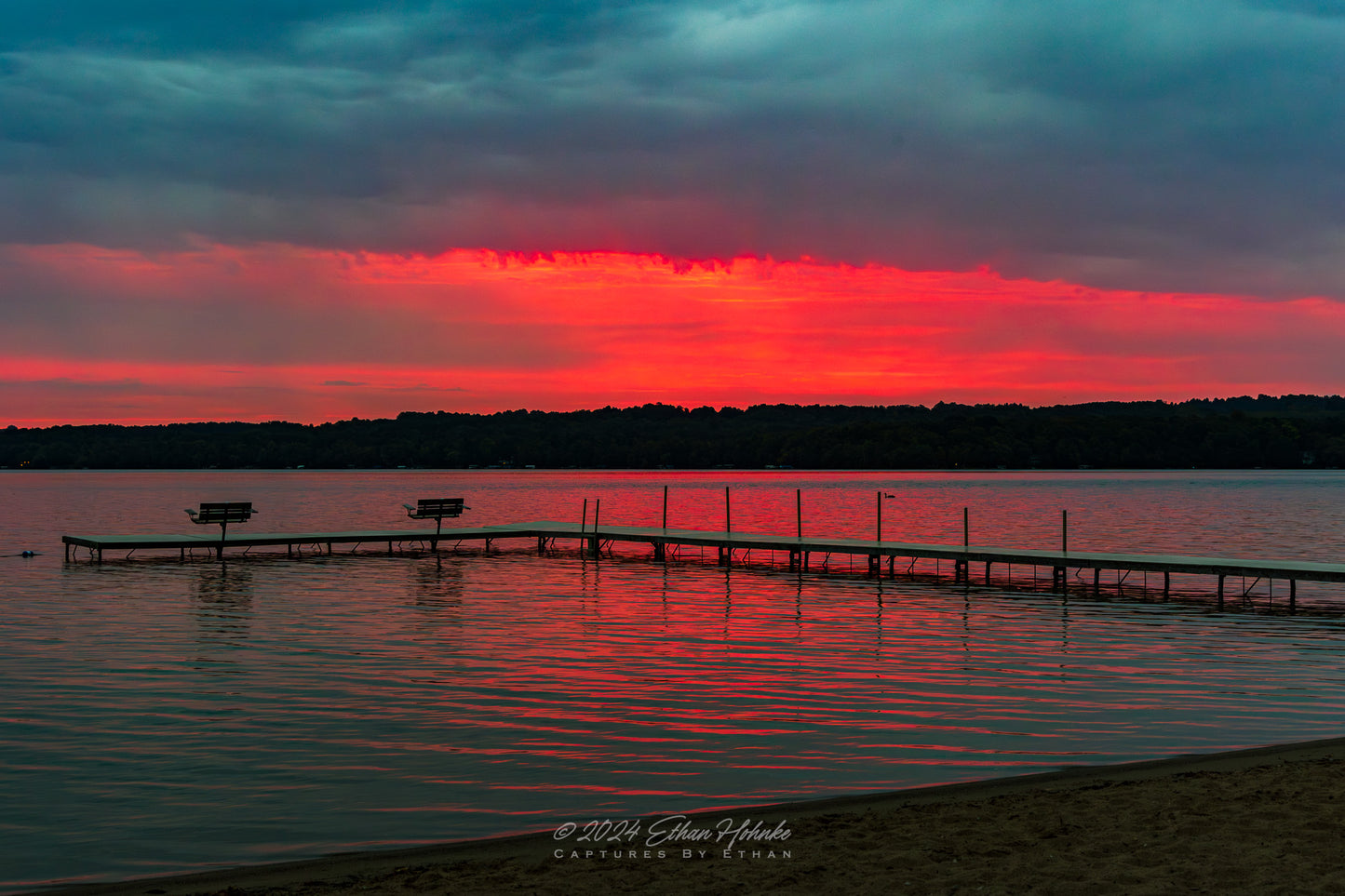 Phenomenal Fire Sunrise over Lake Leelanau from Leland - Print