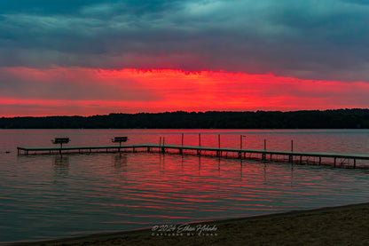 Phenomenal Fire Sunrise over Lake Leelanau from Leland - Print
