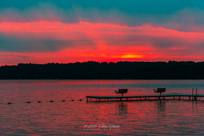 Phenomenal Fire Sunrise over Lake Leelanau from Leland II - Print