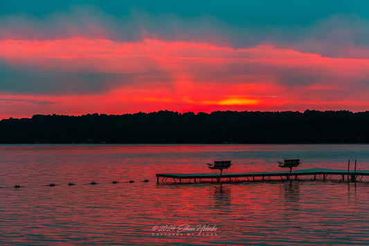 Phenomenal Fire Sunrise over Lake Leelanau from Leland II - Print