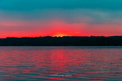 Phenomenal Fire Sunrise over Lake Leelanau from Leland IV - Print