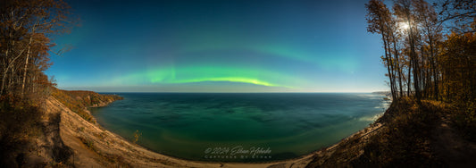 Northern Lights over Lake Superior from Log Slide Overlook Panorama (3:1 Ratio)