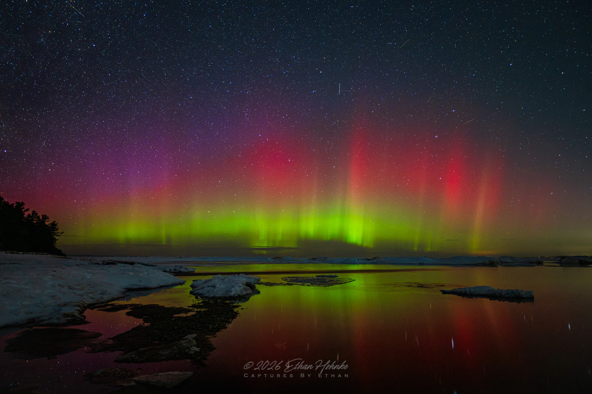 Winter Aurora over Shalda Creek 2026, Sleeping Bear Dunes - Print