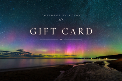 Gift card design with aurora and meteor sky photo