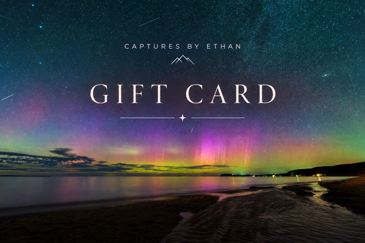 Gift card design with aurora and meteor sky photo