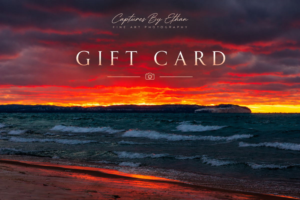 Gift card design with fiery sunset photo