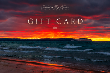 Gift card design with fiery sunset photo